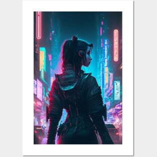 Girl in Neon City Posters and Art